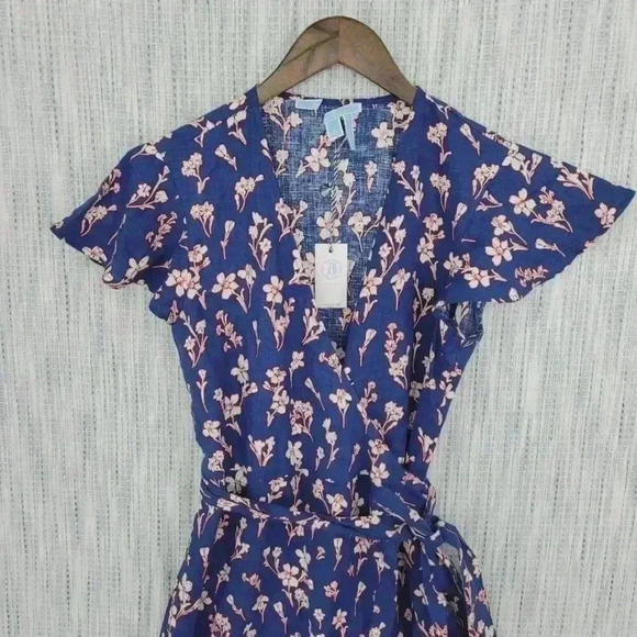 NWT Draper James 100% Linen Wrap Dress Size 6 Ruffle Floral Fit & Flare - Picture 8 of 10